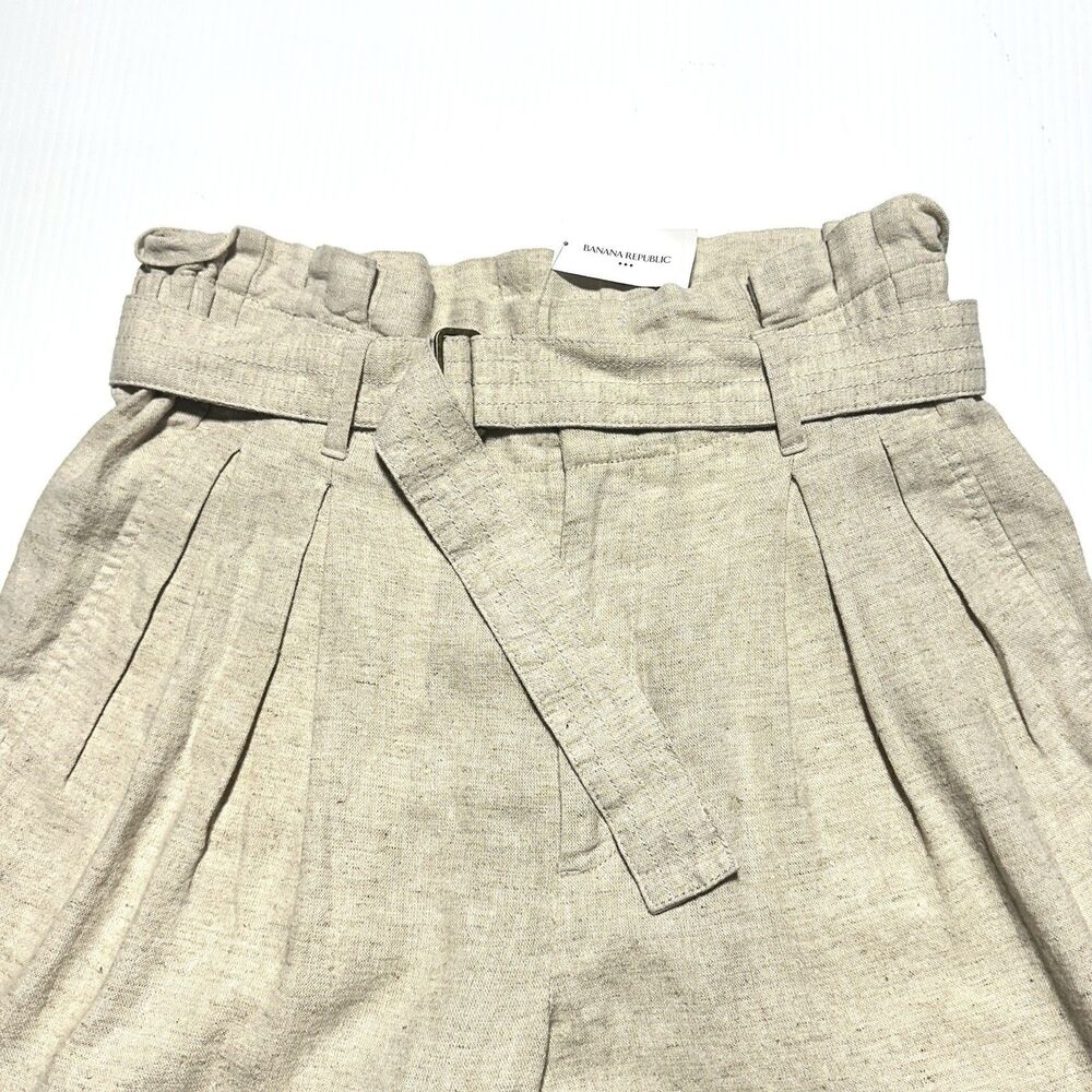 Banana Republic Linen Blend Pants Size 4 Women’s Wide Leg Beige Paperbag NWT - Picture 2 of 10
